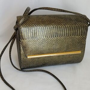Vintage Ande Faux Snake Leather Crossbody Shoulder Purse Bag Olive Green Bronze